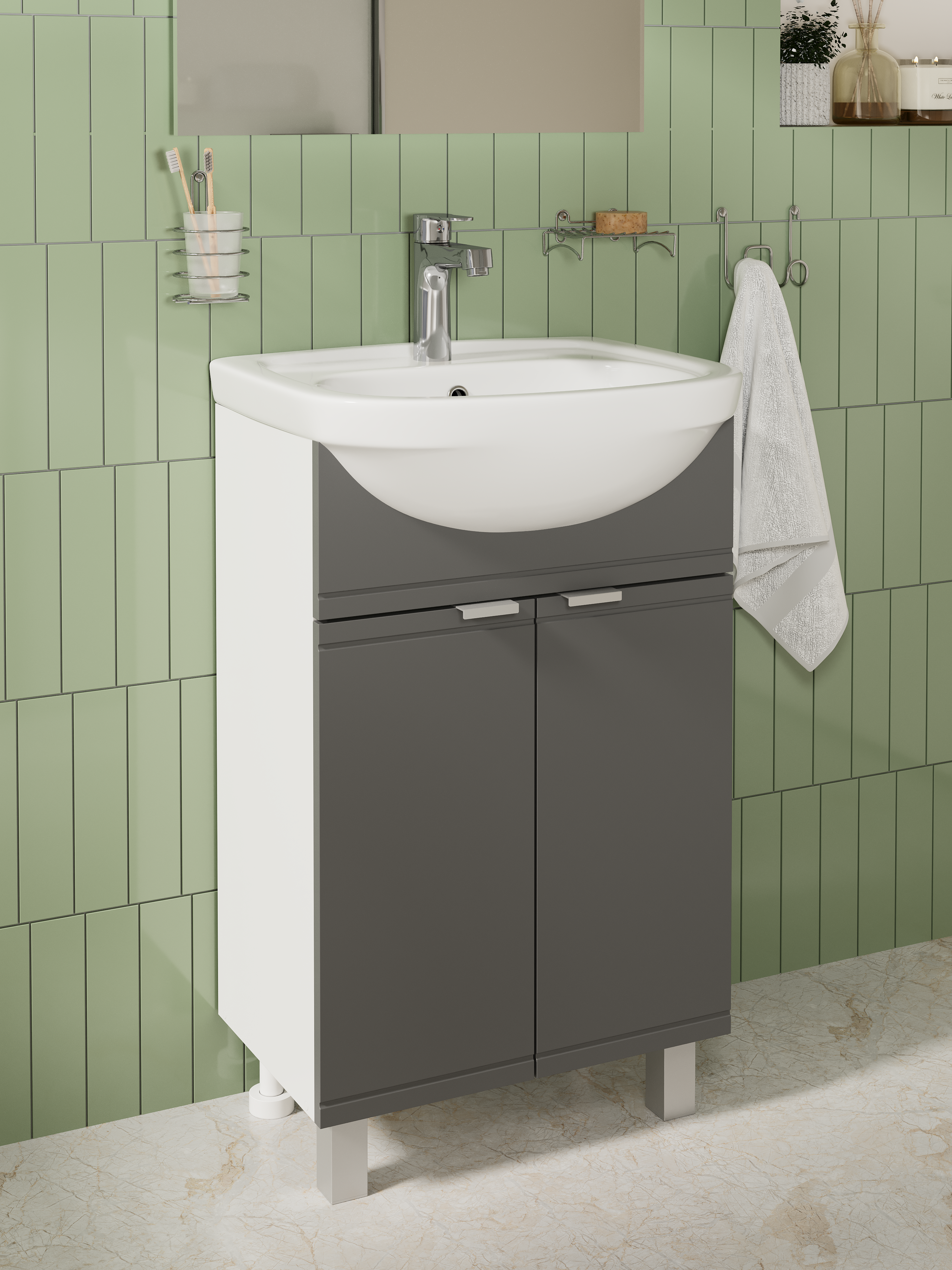 Тумба под раковину без столешницы DIWO Дмитров 50 напольная, 2 дверцы, графит