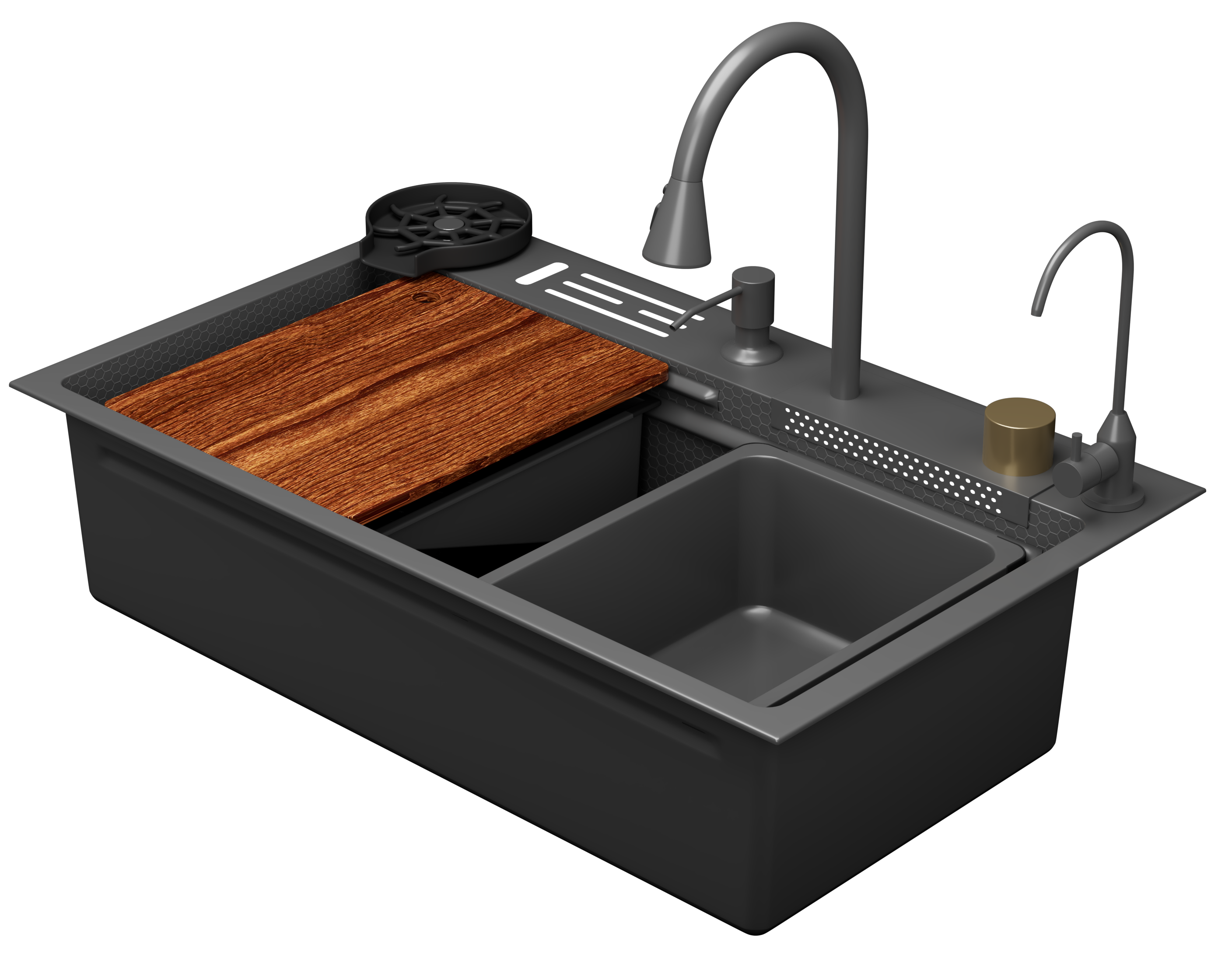 Многофункциональная мойка для кухни D&K 75х46, со смесителем, matt grey concrete