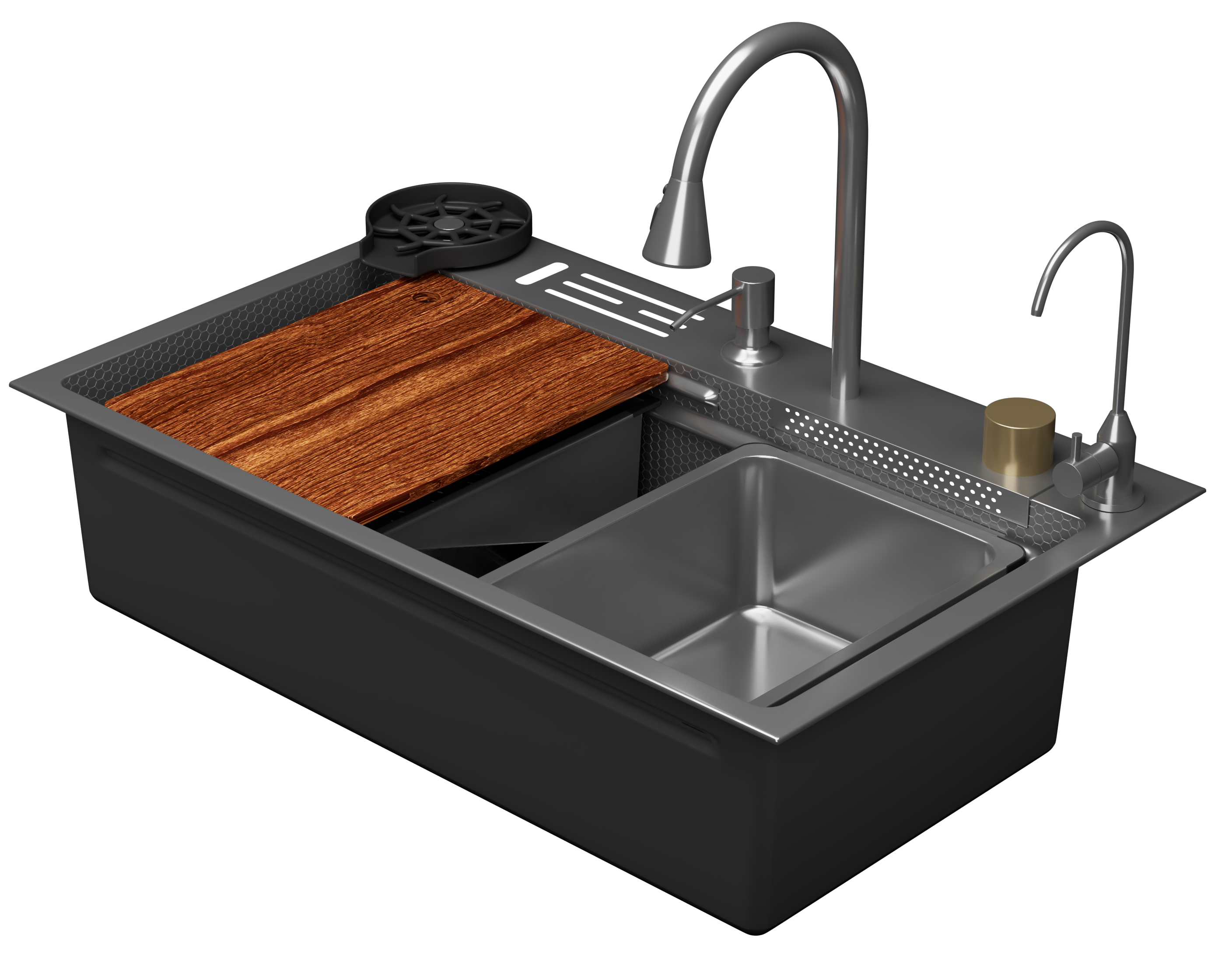 Многофункциональная мойка для кухни D&K 75х46, со смесителем, satin