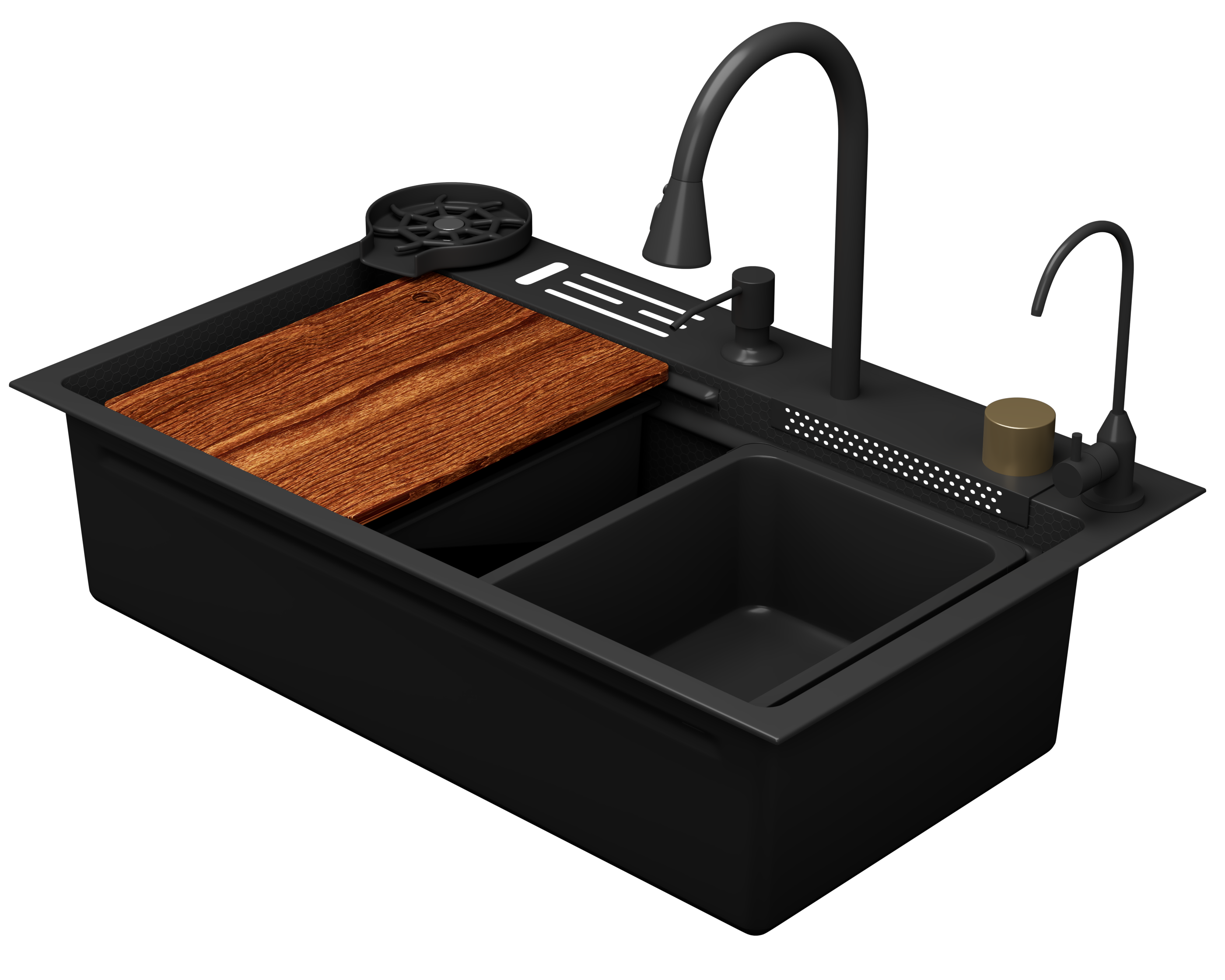 Многофункциональная мойка для кухни D&K 75х46, со смесителем, dark gun grey