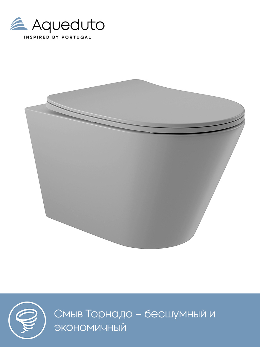 Унитаз подвесной Aqueduto Cone Tornado CONT2130 безободковый, с микролифтом, матовый серый