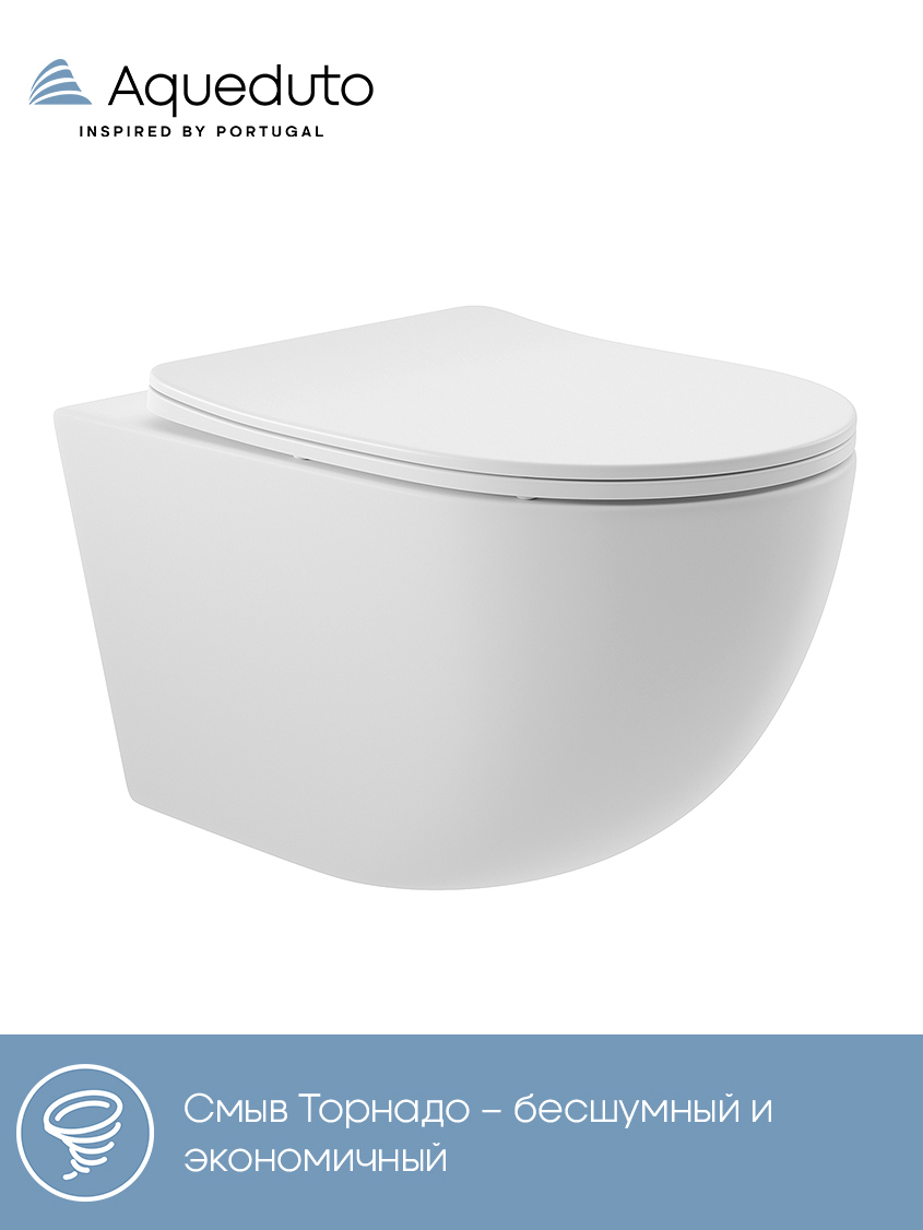 Унитаз подвесной Aqueduto Ovo Tornado OVOT2120 безободковый, с микролифтом, матовый белый