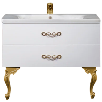 Тумба с раковиной Armadi Art NeoArt 100 white с ручками Wave золото, с ножками