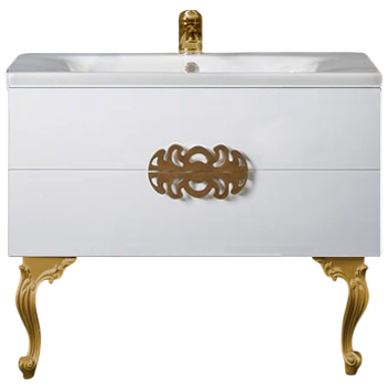 Тумба с раковиной Armadi Art NeoArt 100 white с ручками Ajur золото, с ножками