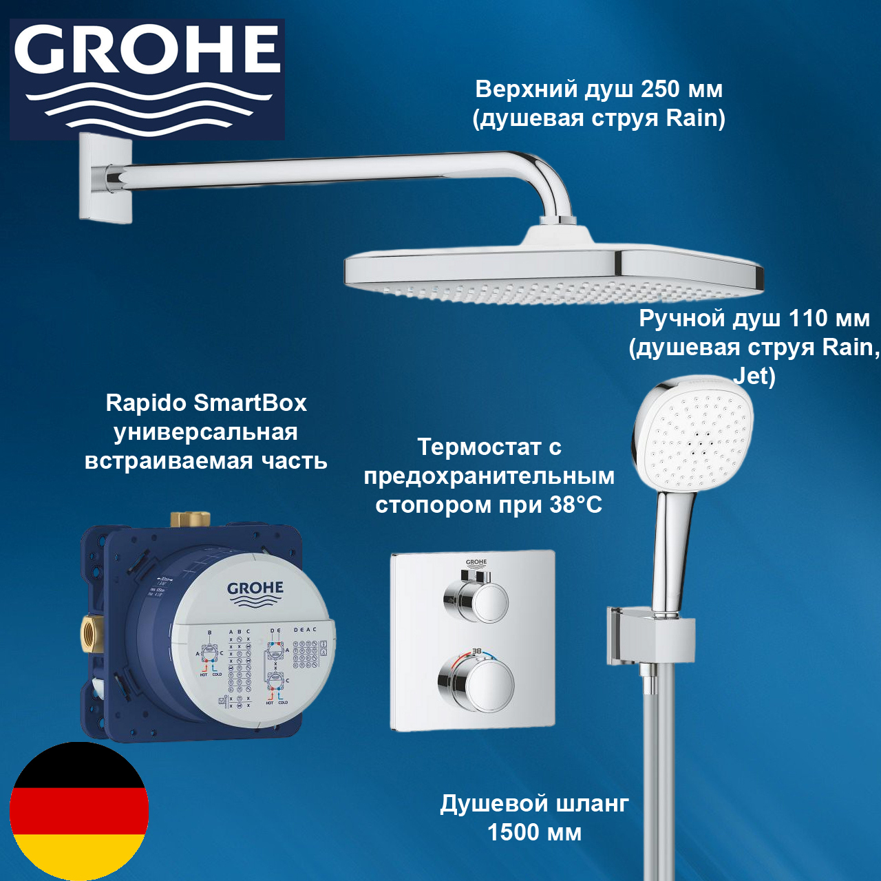 Душевая система с термостатом встроенным, цвет: хром GROHE Grohtherm 34871000