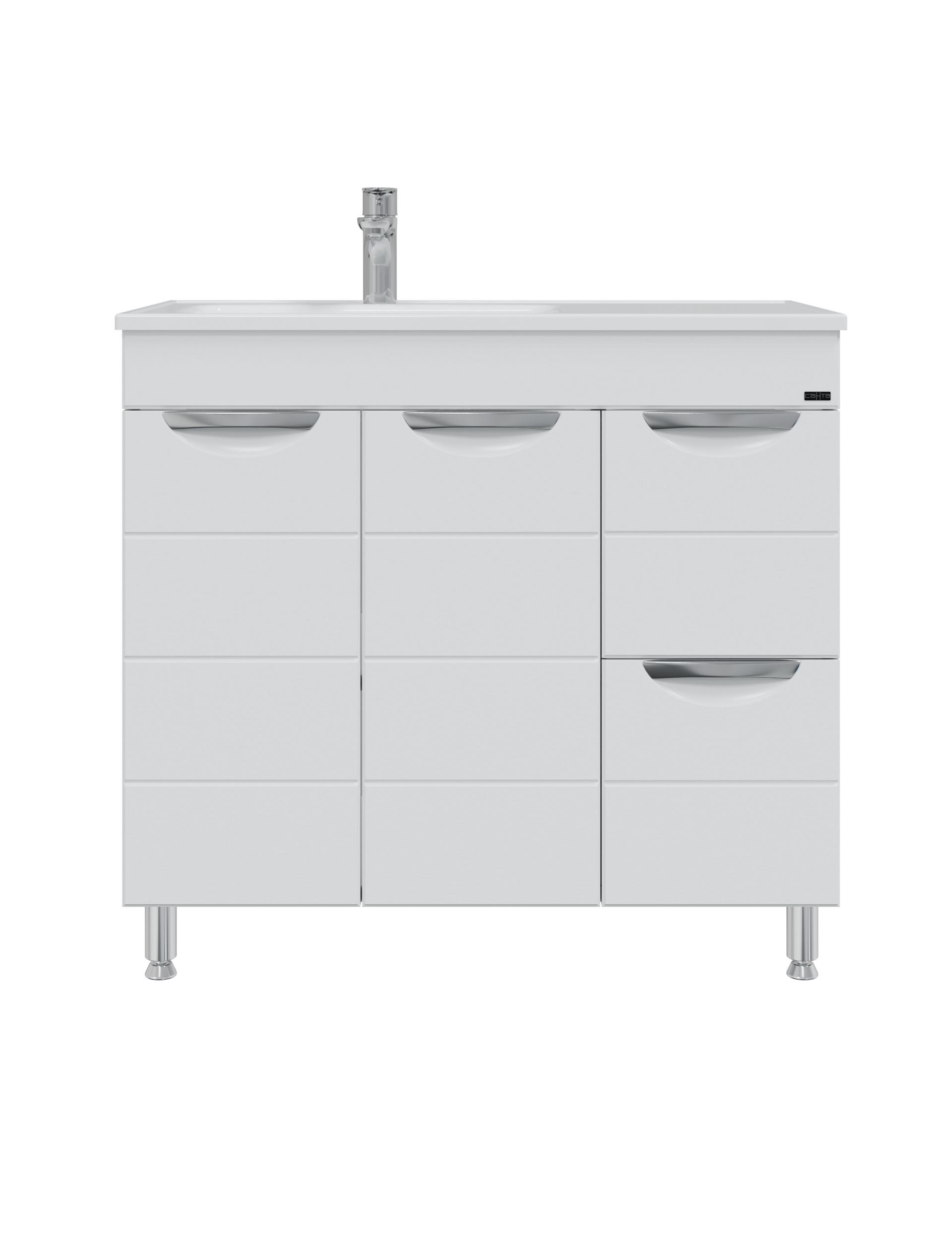 Тумба под раковину без столешницы СаНта Родос 90 напольная, с ящиками и дверками, глянцевая белая