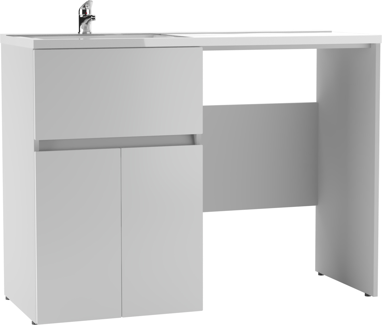 Тумба с раковиной Айсберг Норма 120 L напольная, 2 дверцы, 1 ящик сверху, под стиральную машинку, белая