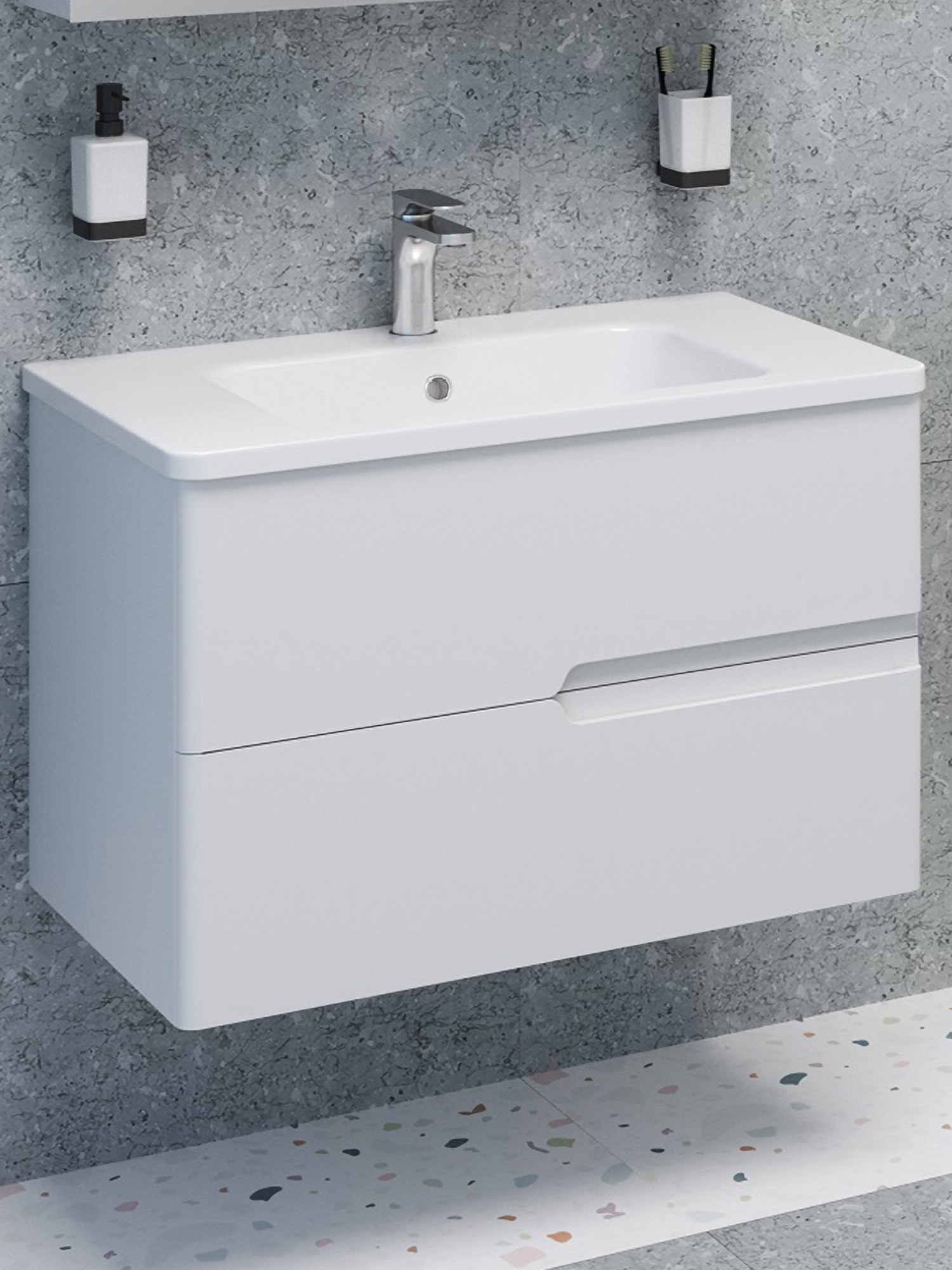 Тумба с раковиной Aqua de Marco Palermo 80 подвесная, 2 ящика, глянцевая белая