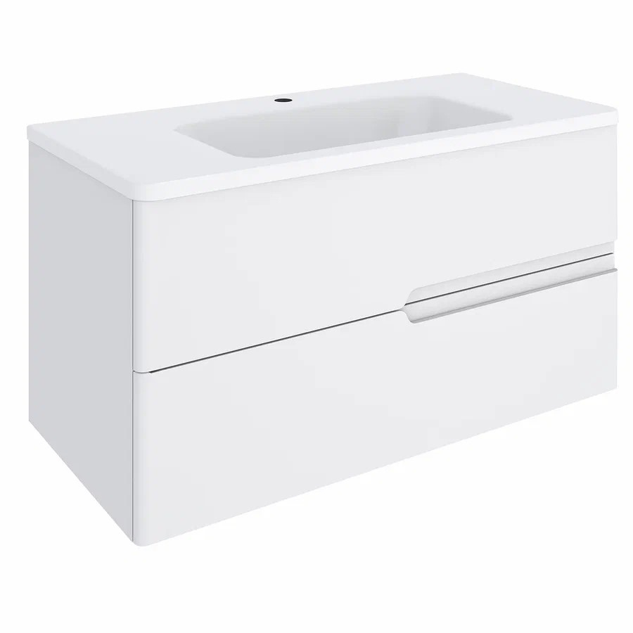 Тумба с раковиной Aqua de Marco Palermo 100 подвесная, 2 ящика, глянцевая белая