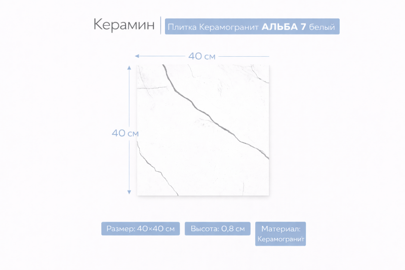 Плитка керамогранит АЛЬБА 7 белый 40х40 4810531141839