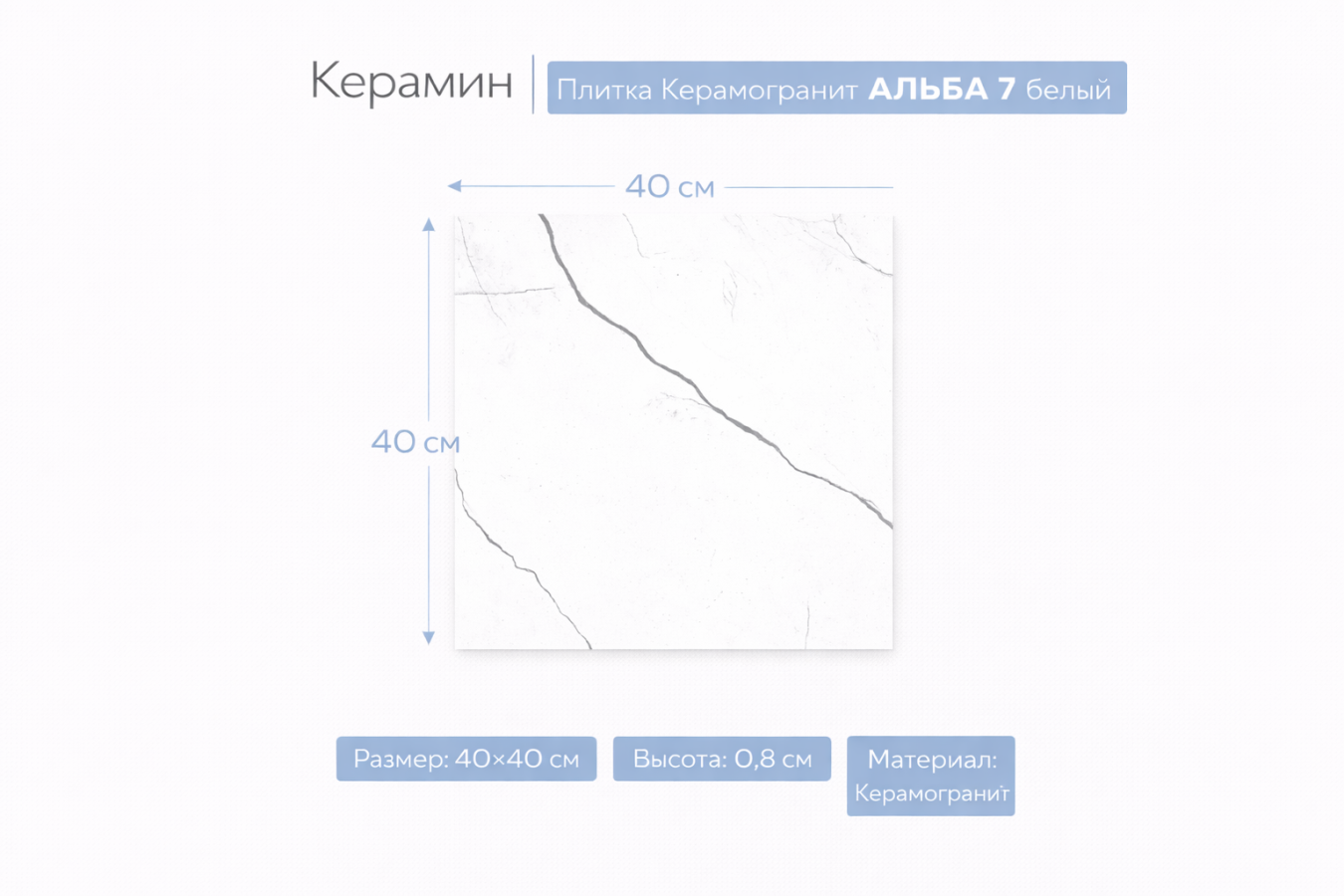 Плитка керамогранит АЛЬБА 7 белый 40х40 4810531141839