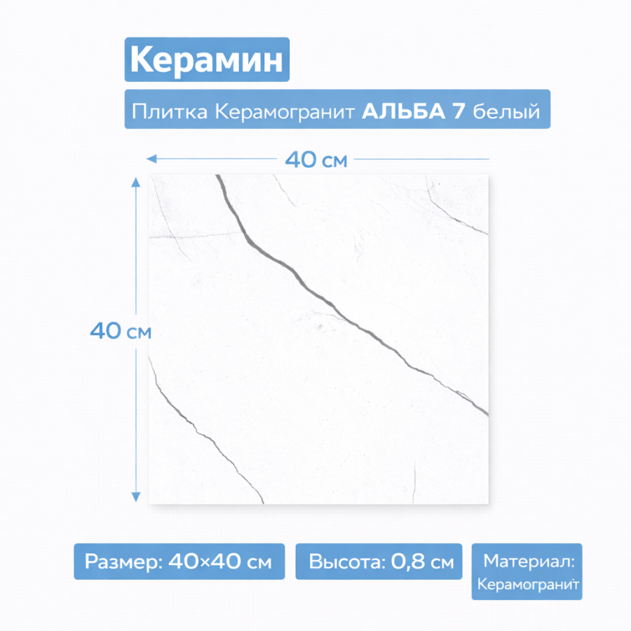 Плитка керамогранит АЛЬБА 7 белый 40х40 4810531141839