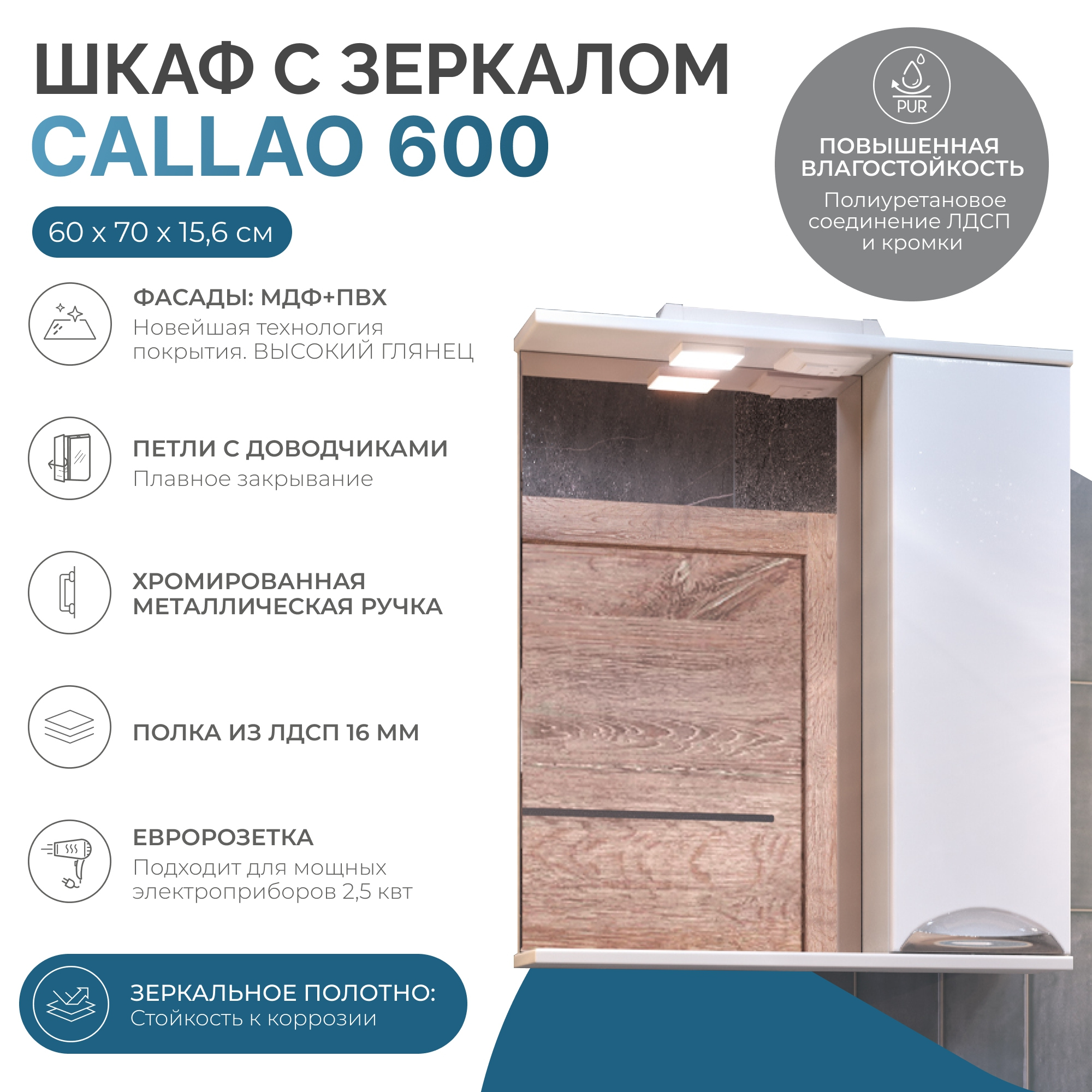 Зеркало Vigo Callao 60 R с подсветкой