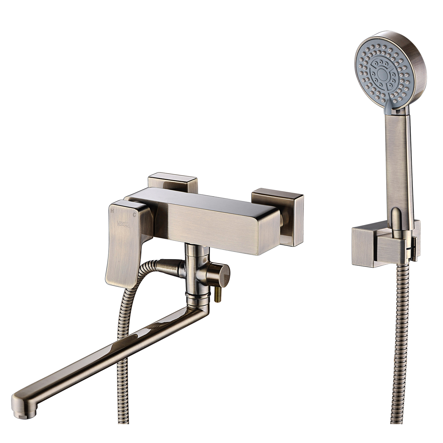 Смеситель с длинным изливом для ванны Wasserkraft Exter 1602L светлая бронза