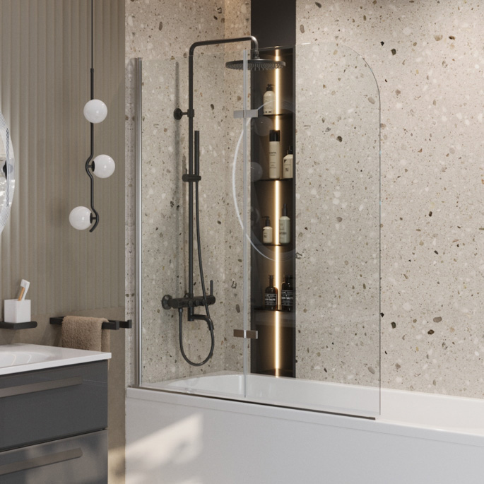 Шторка на ванну Cezares Eco O-V-21-120/140-C-Cr стекло прозрачное