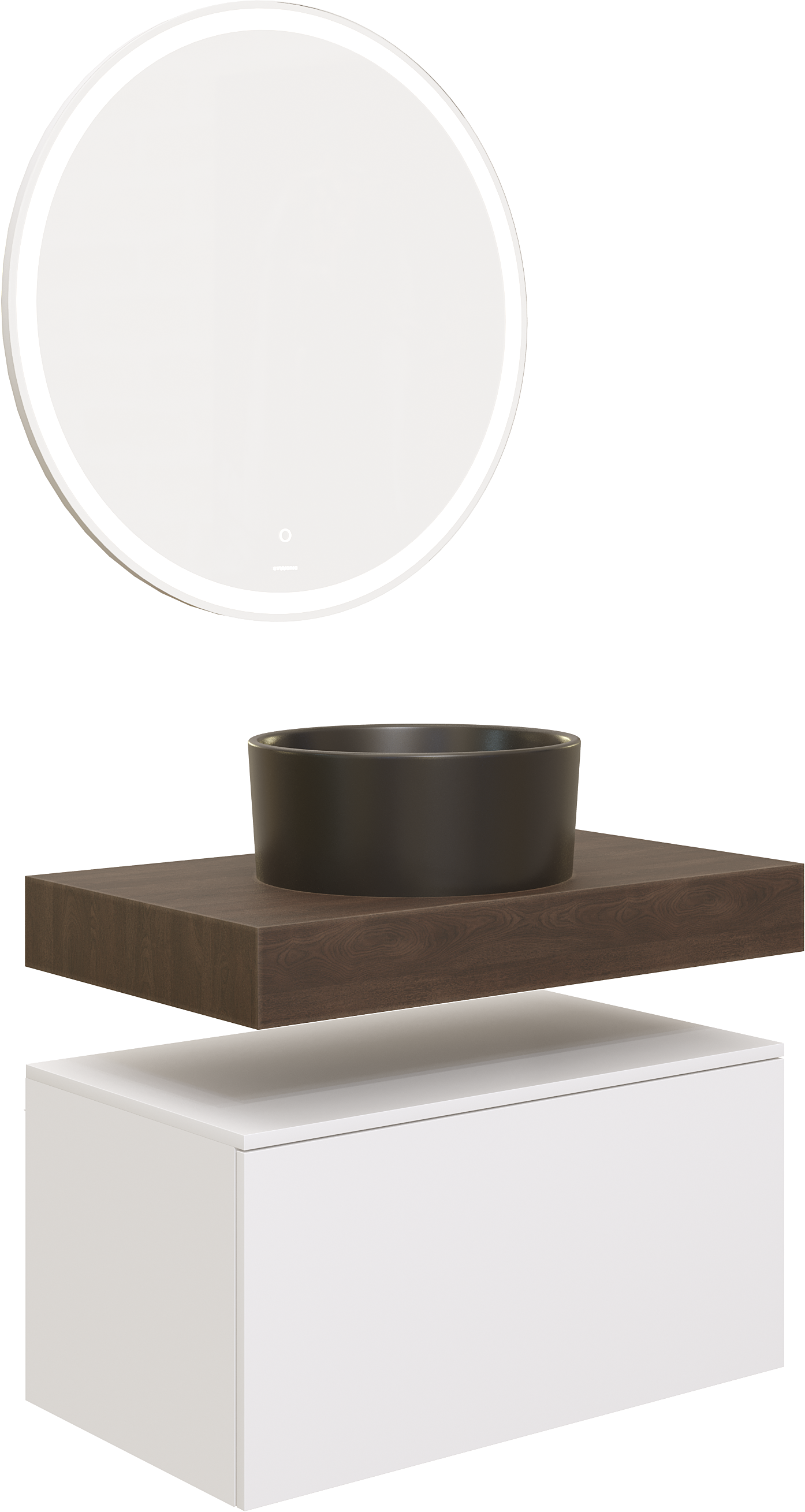 Мебель для ванной комнаты STWORKI Ольборг 80 столешница дуб карпентер, без отверстий, с тумбой 80, черной раковиной