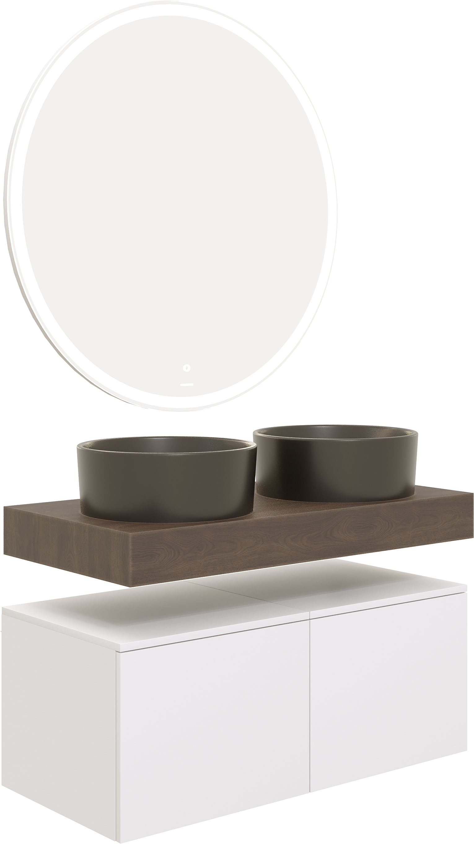 Мебель для ванной комнаты STWORKI Ольборг 100 столешница дуб карпентер, без отверстий, 2 тумбы 50 + 2 черные раковины