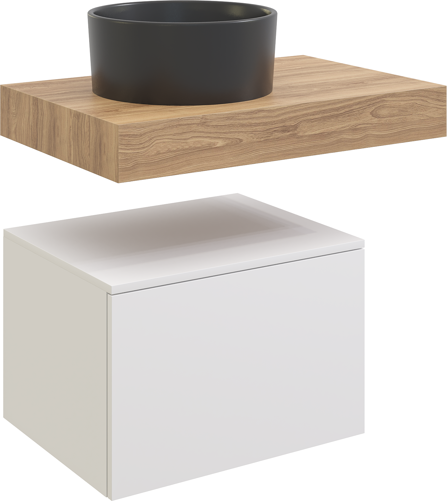 Столешница STWORKI Ольборг 80 дуб французский, без отверстий, с тумбой 60 и черной раковиной