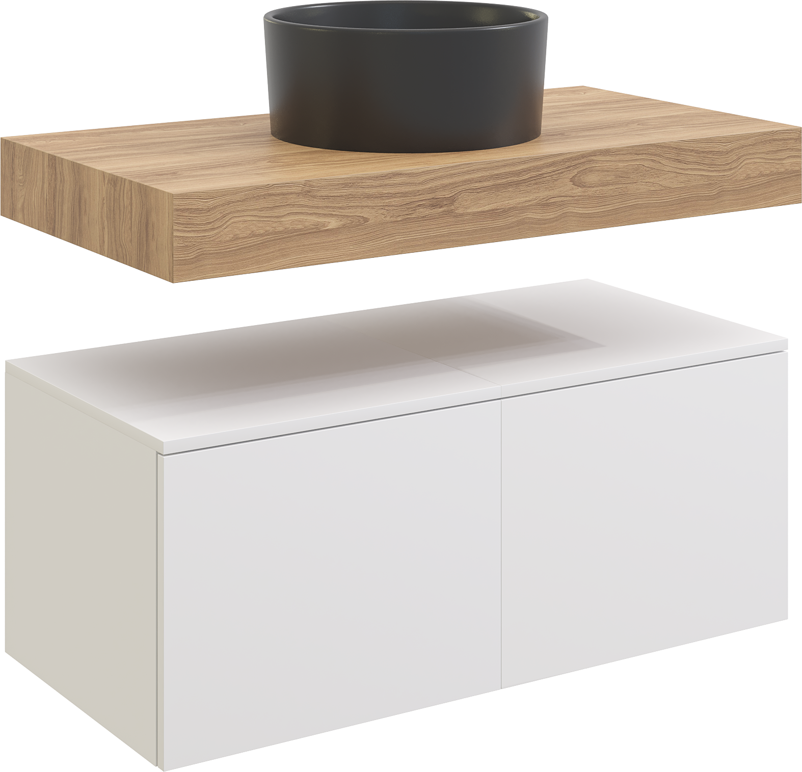 Столешница STWORKI Ольборг 100 дуб французский, без отверстий, 2 тумбы 50, черная раковина