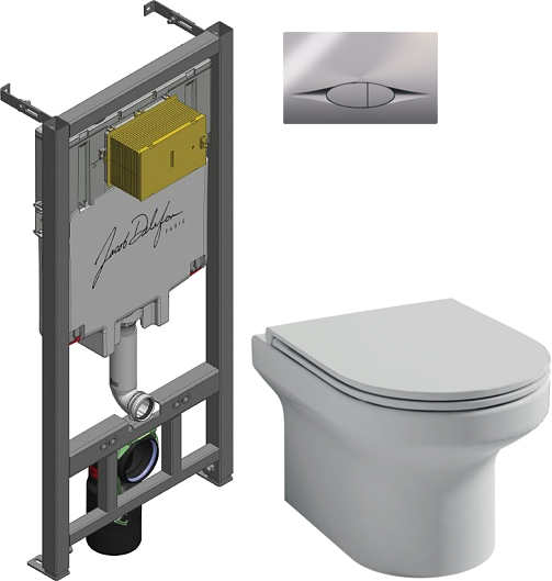 Комплект 3 в 1 Унитаз подвесной Jacob Delafon Elite EDX114RU-00 + Инсталляция E29025-NF + Кнопка E29027-CP цвет глянцевый хром