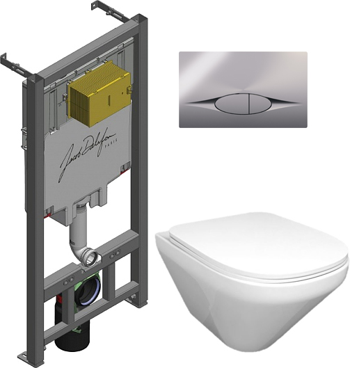 Комплект 4 в 1 Унитаз подвесной Jacob Delafon Modern Life E77725-0 + Сиденье E77168-0, с микролифтом + Инсталляция E29025-NF + Кнопка E29027-CP