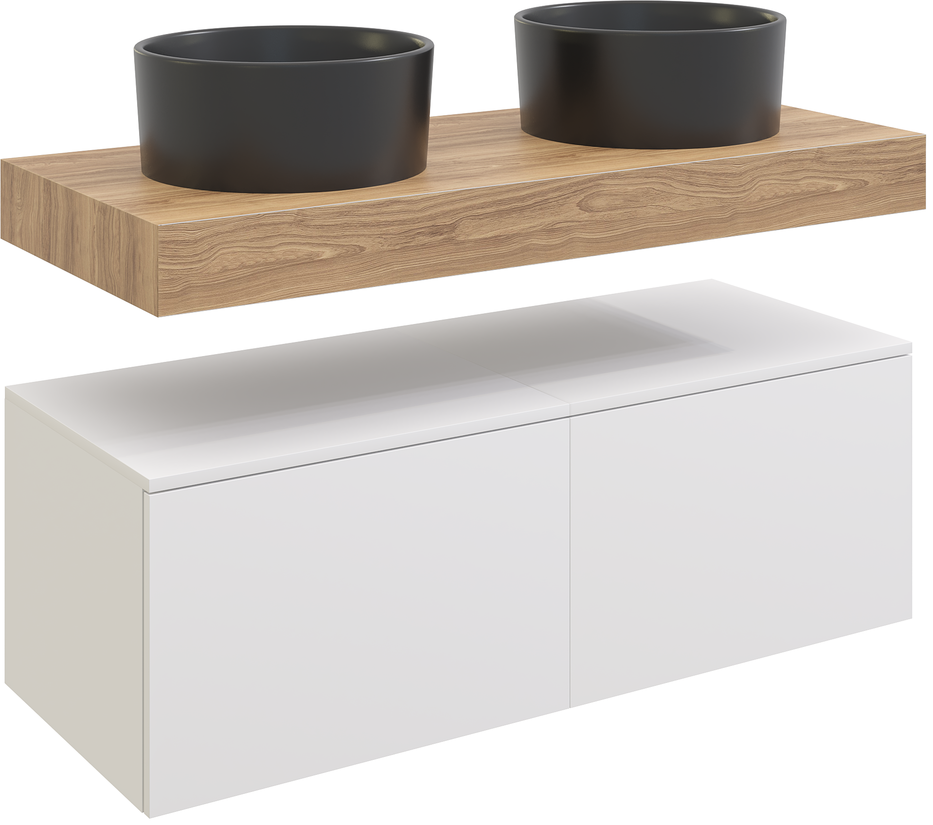 Столешница STWORKI Ольборг 100 дуб французский, без отверстий,  2 тумбы 50 + 2 черные раковины