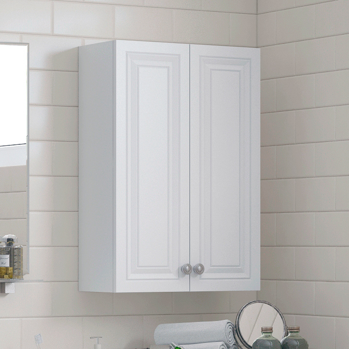 Шкаф в ванную Corozo Леон 50 подвесной, матовый белый, фурнитура хром