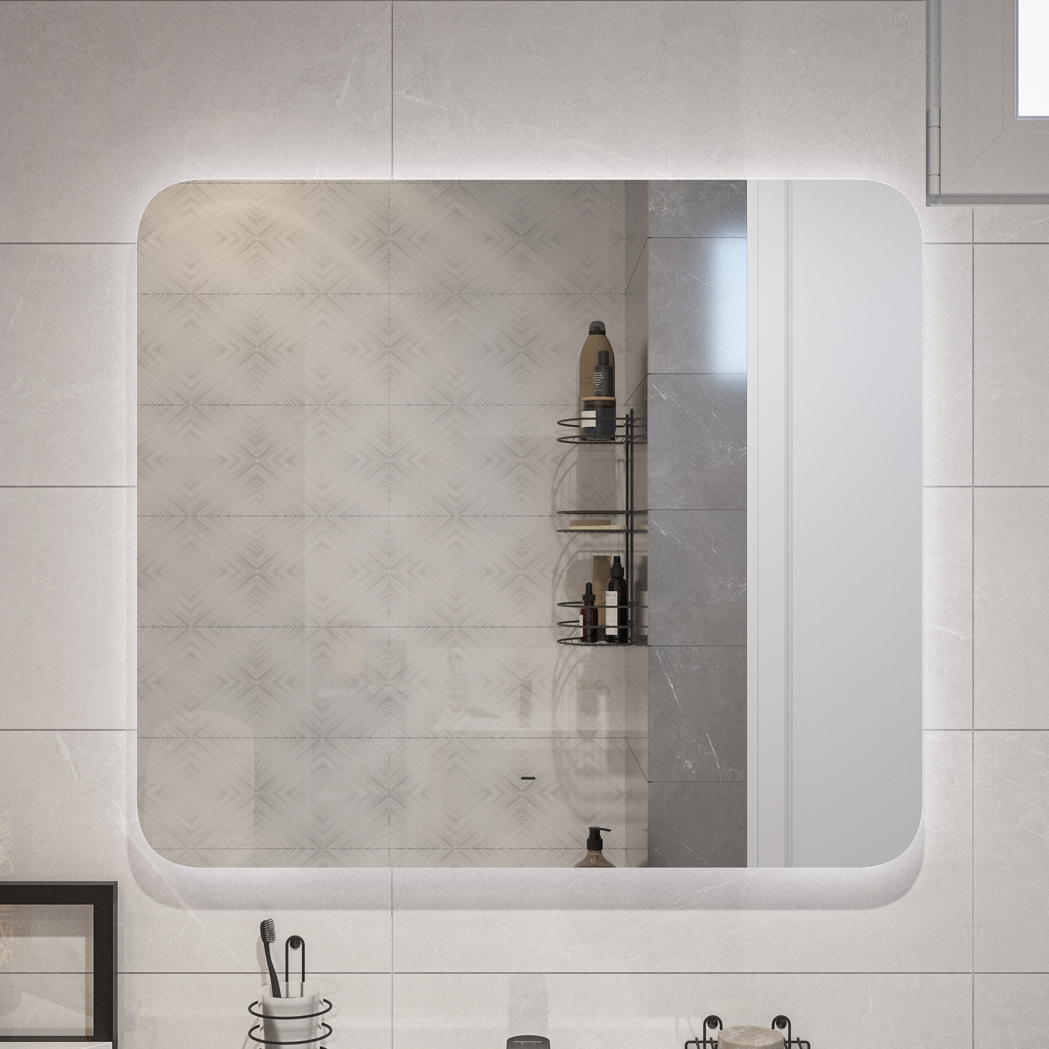 Зеркало DIWO Кострома 80x70 см, ореольная подсветка диодная, бесконтактный выключатель, прямоугольное