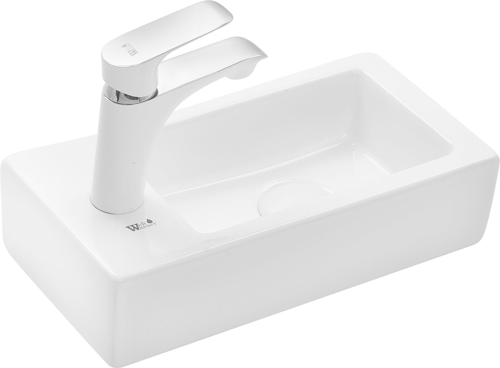 Раковина маленькая в туалет Weltwasser WW Aisbach 5092 37 L глянцевая белая, прямоугольная, фаянс