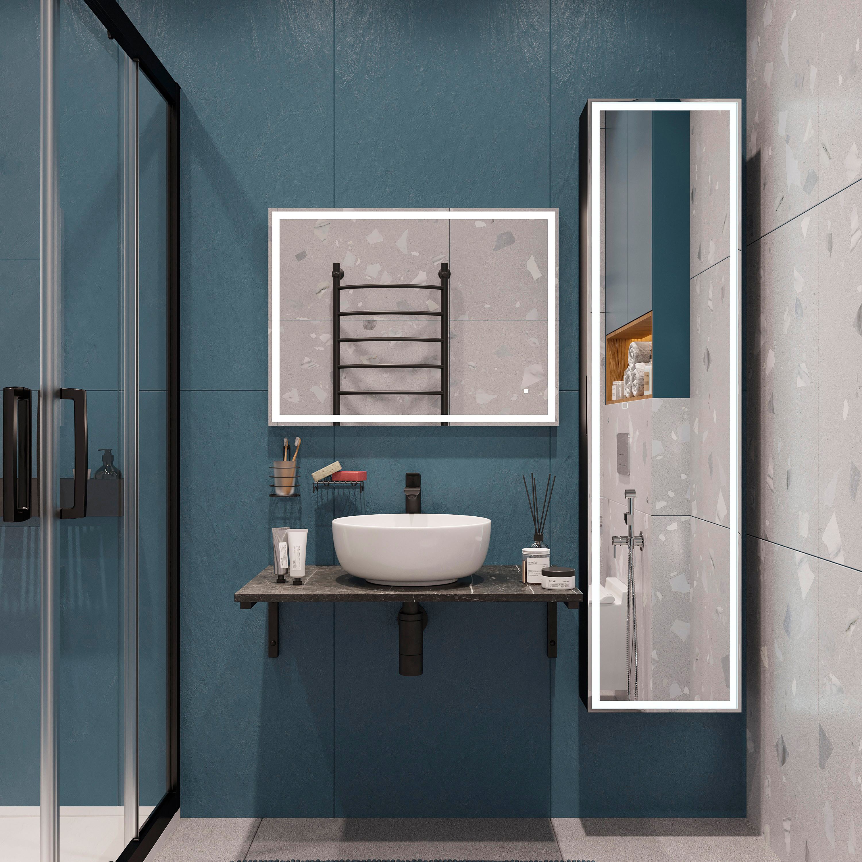 Мебель для ванной комнаты DIWO Элиста 80 чёрный мрамор, с раковиной Moduo 40 RING