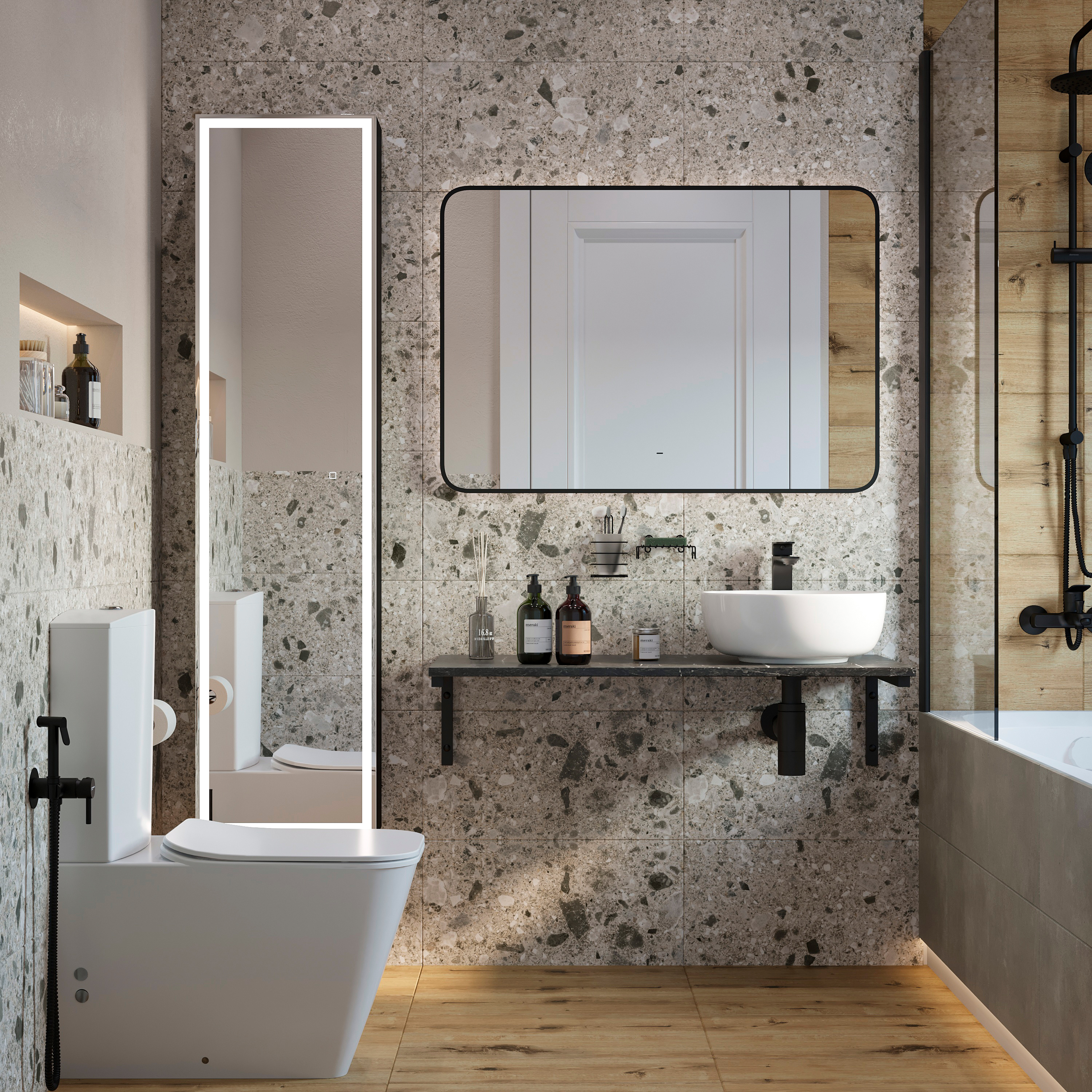 Мебель для ванной комнаты DIWO Элиста 100 чёрный мрамор, с раковиной Moduo 40 RING (комплект, гарнитур)