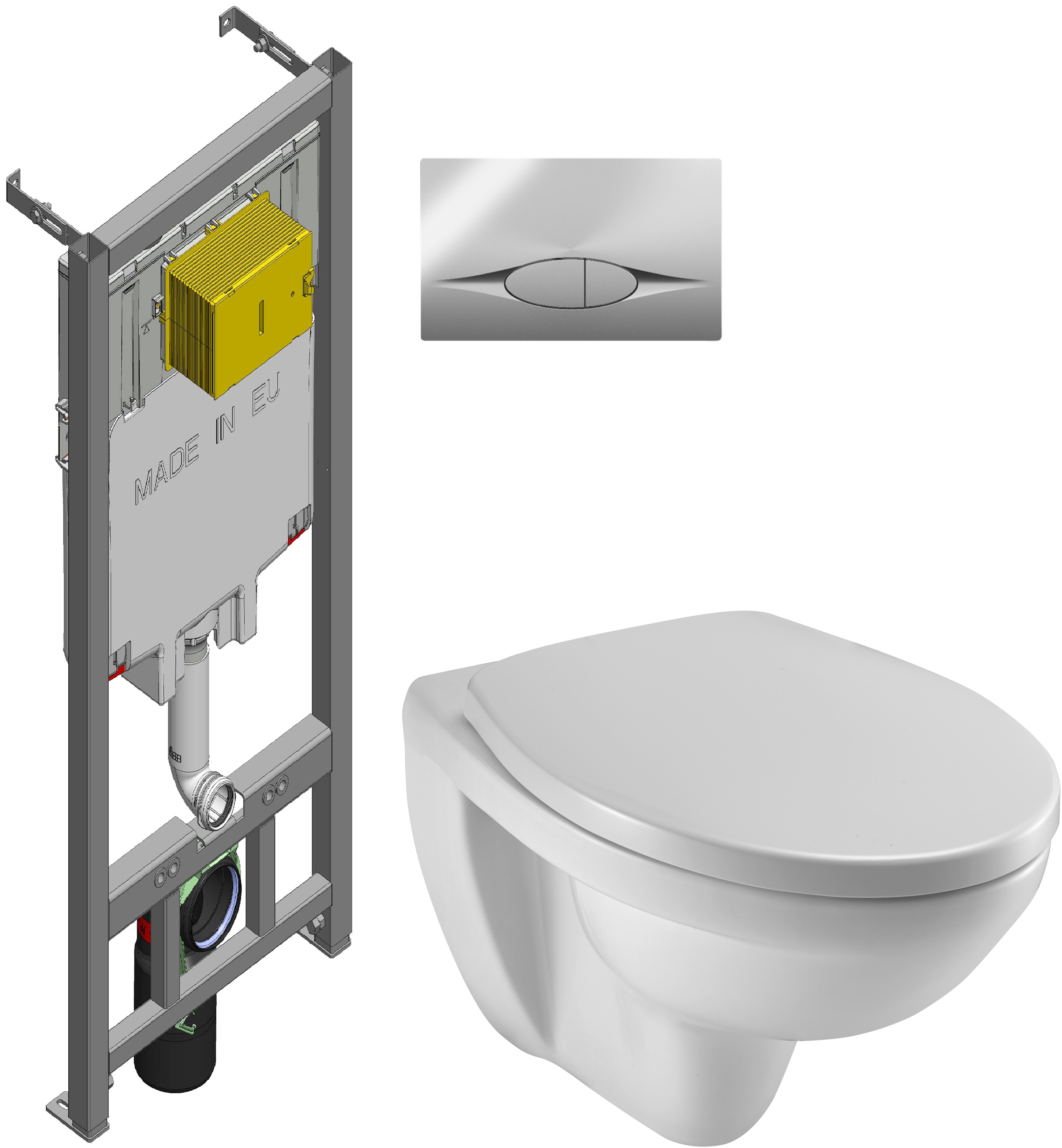 Комплект 3 в 1 Унитаз подвесной Jacob Delafon Patio EDV102-00 + Сиденье July / Brive 017503 с микролифтом, петли хром + Инсталляция с кнопкой E21822-CP цвет хром