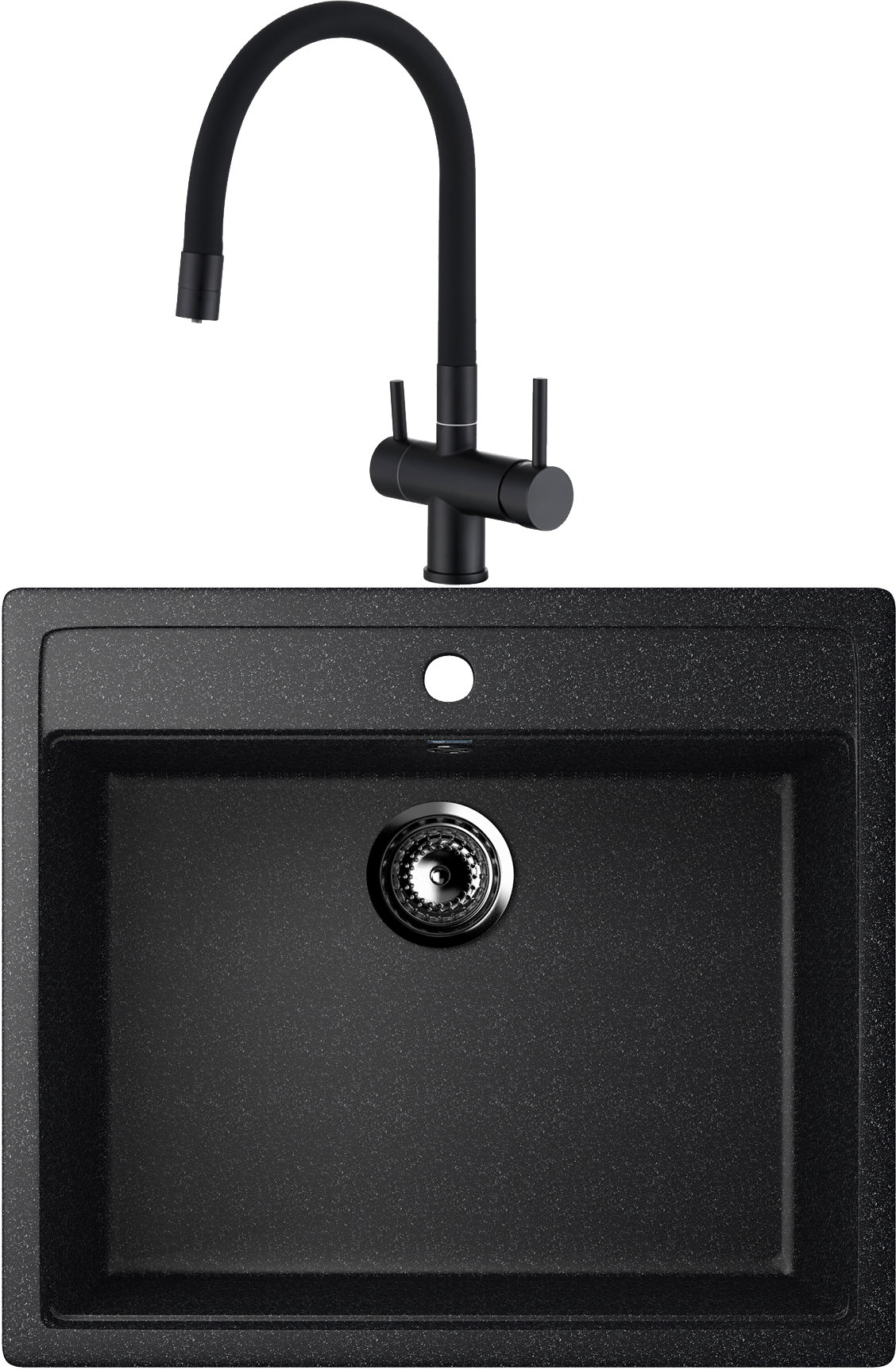 Комплект Мойка Ulgran U-104 -308, черная + Смеситель Domaci Равенна DCB 3015, черный, с гибким изливом