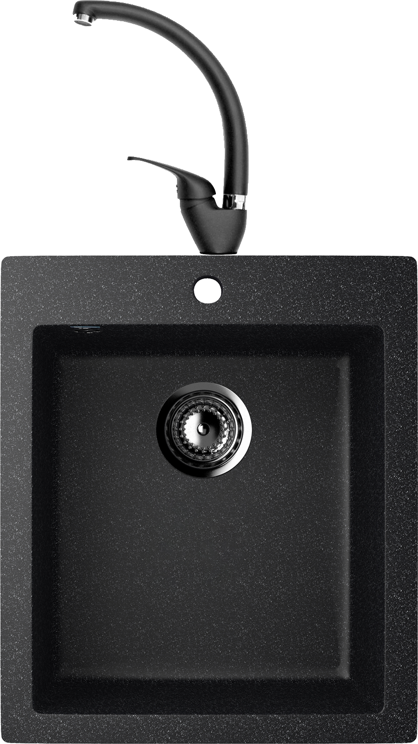 Комплект Мойка Ulgran U-404 -308, черная, встраиваемая, российская, матовая, квадратная + Смеситель Domaci Солерно DC-3013, морион