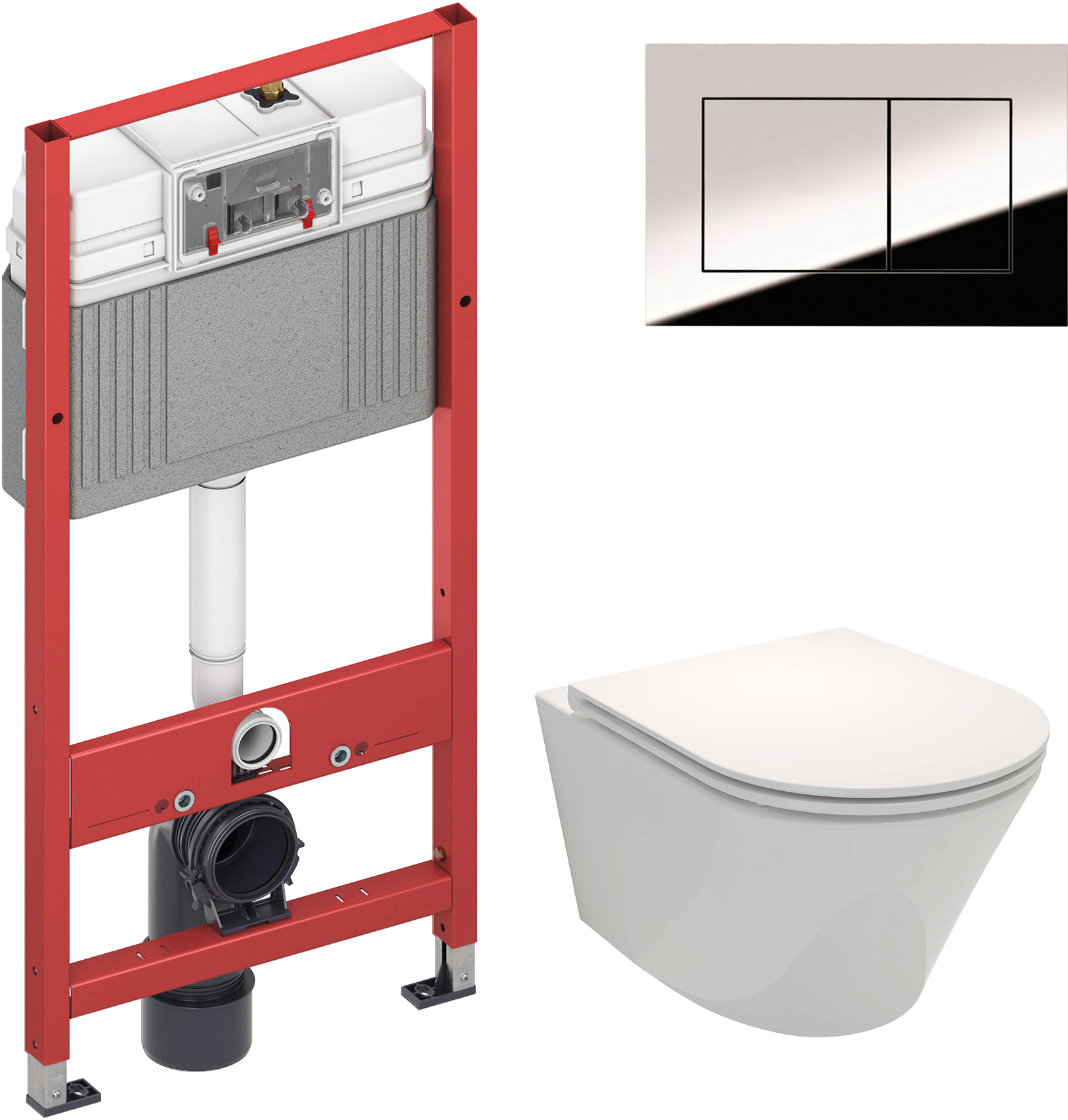 Комплект 2 в 1 Унитаз подвесной Jacob Delafon Rodin+ EDY102-00 + Инсталляция с кнопкой TECE Now 9400412 цвет хром