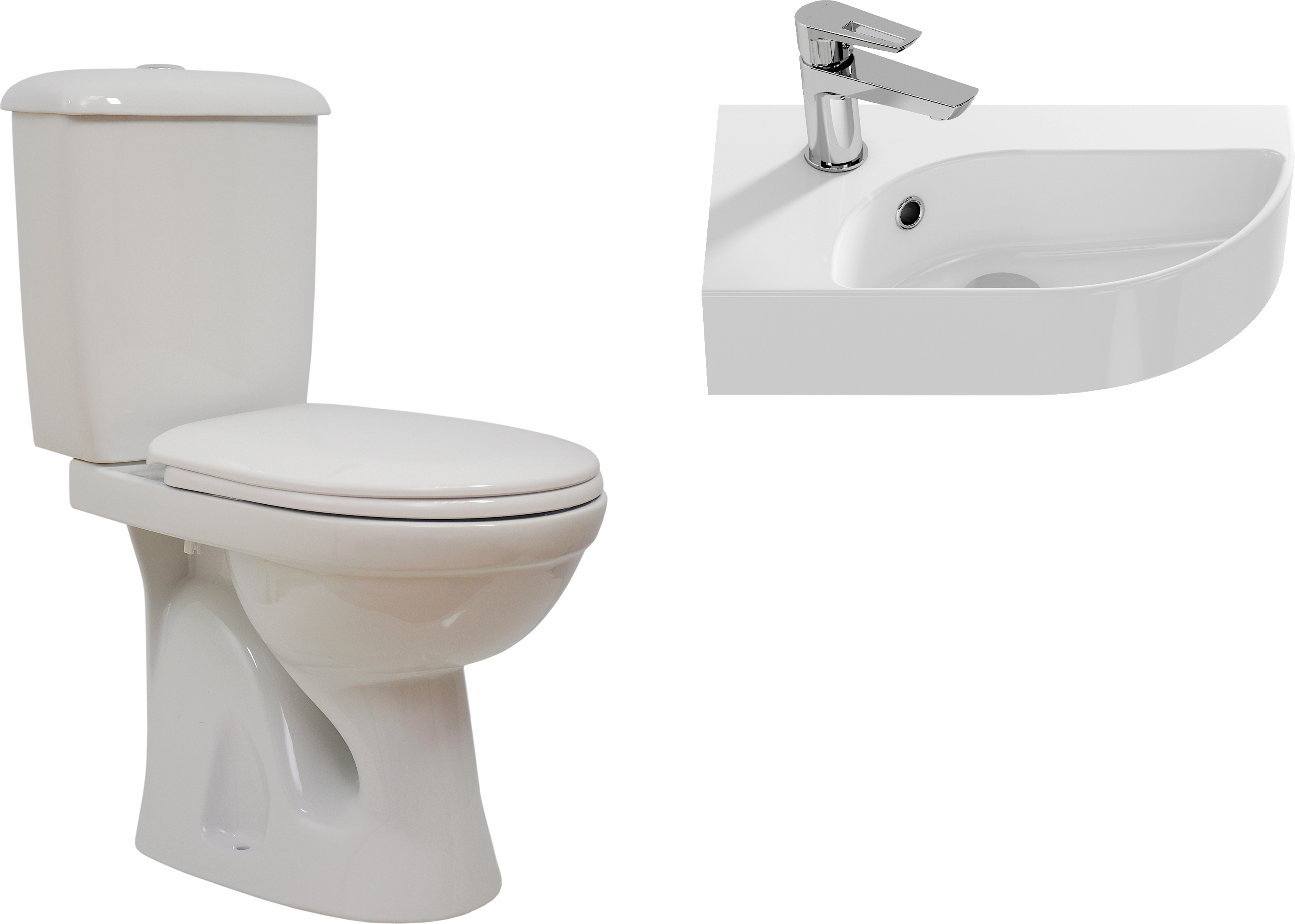 Комплект 2 в 1 Унитаз-компакт Оскольская керамика Суперкомпакт 44901110022 + Раковина маленькая Cersanit CAMEO 46 левая белая