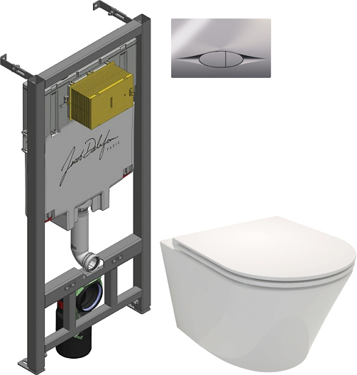 Комплект 4 в 1 Унитаз подвесной Jacob Delafon Rodin+ EDY102-00 + Сиденье E23280-00, с микролифтом + Инсталляция E29025-NF + Кнопка E29027-CP