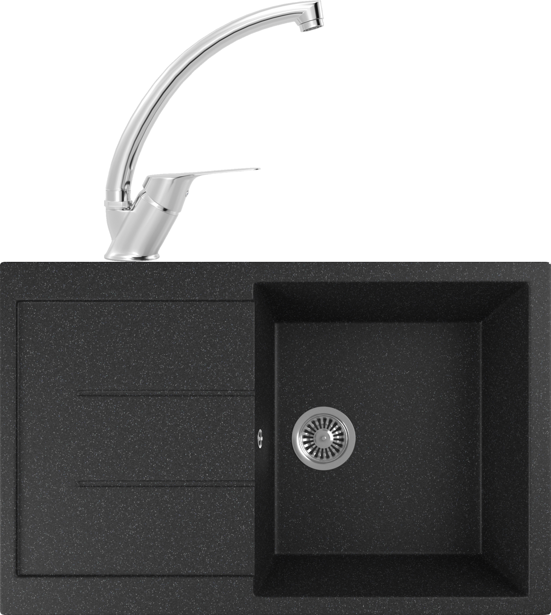 Комплект Мойка кухонная Domaci Бьелла DMC-25 черная + Смеситель для кухни MEGA Mega MG-BMK016 хром