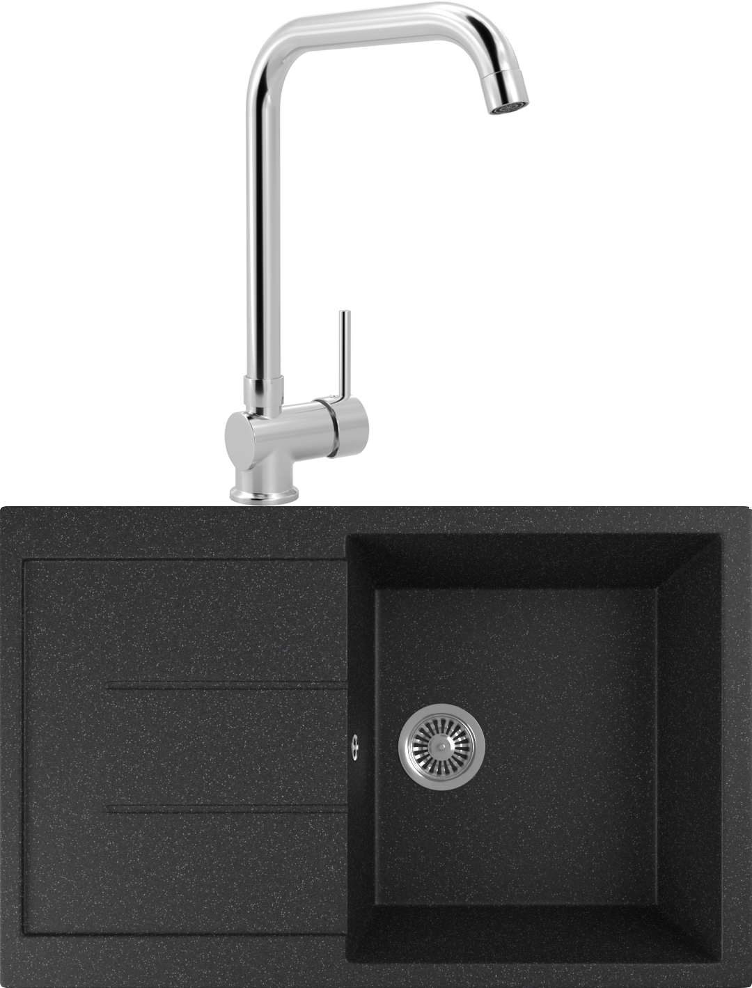 Комплект Мойка кухонная Domaci Бьелла DMC-25 черная + Смеситель для кухни MEGA Didim MG-CM107 хром