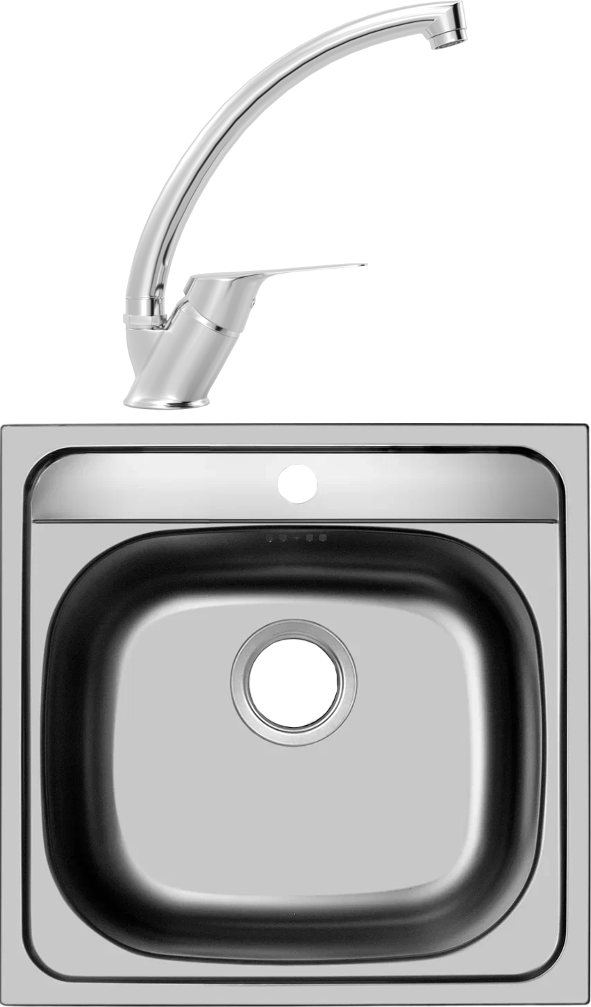 Комплект Мойка Domaci Равенна Ssik DCL 480*480 (6) TG + Смеситель MEGA Mega MG-BMK016, хром