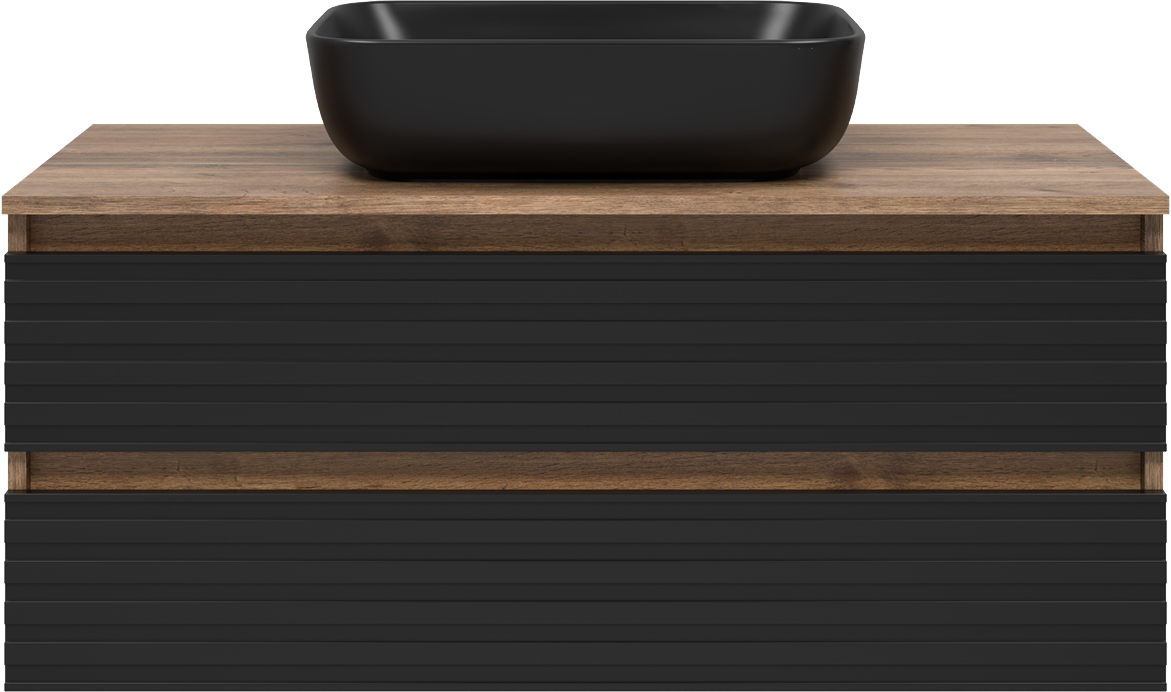 Тумба под раковину со столешницей Brevita Dakota 100 подвесная, дуб галифакс олово, черный кварц