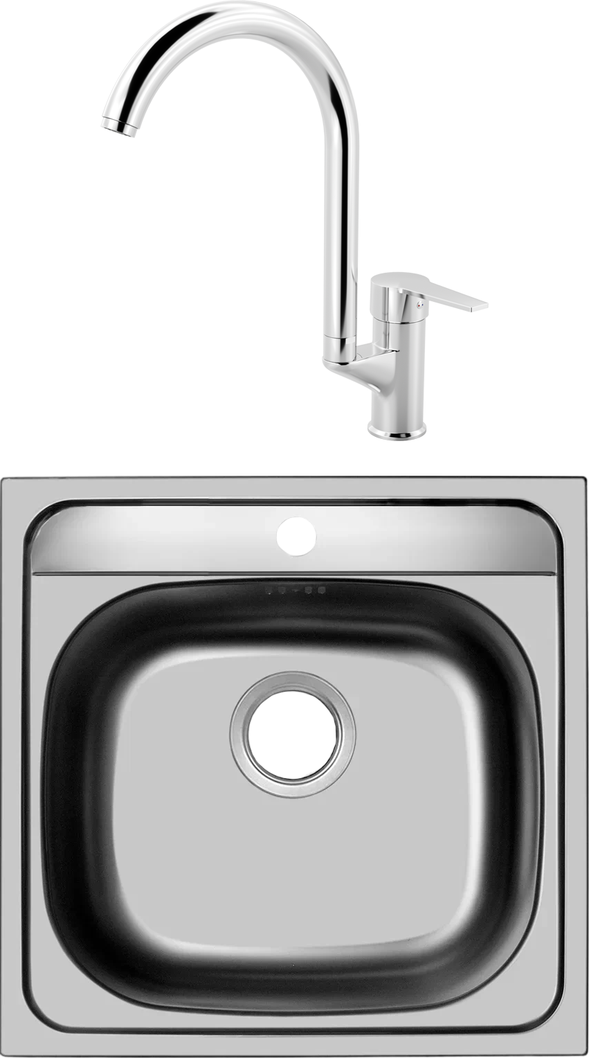 Комплект Мойка Domaci Равенна Ssik DCL 480*480 (6) TG + Смеситель MEGA Snow MG-SH03, хром