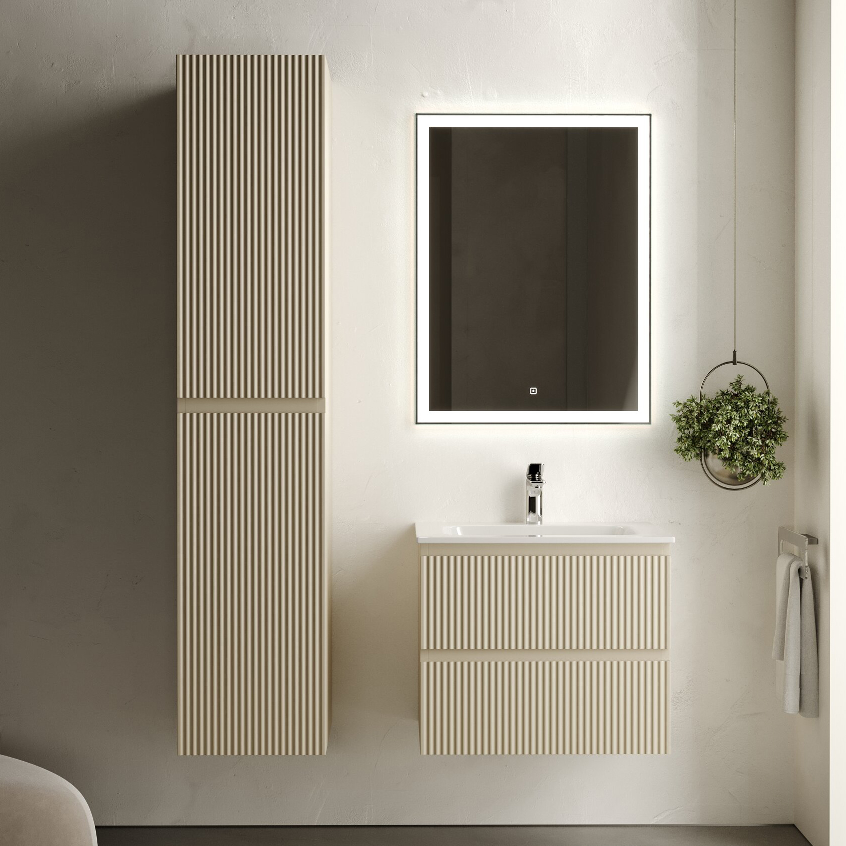 Мебель для ванной комнаты Sancos Сноб Р (Snob R) 60 см, матовая бежевая (beige soft)