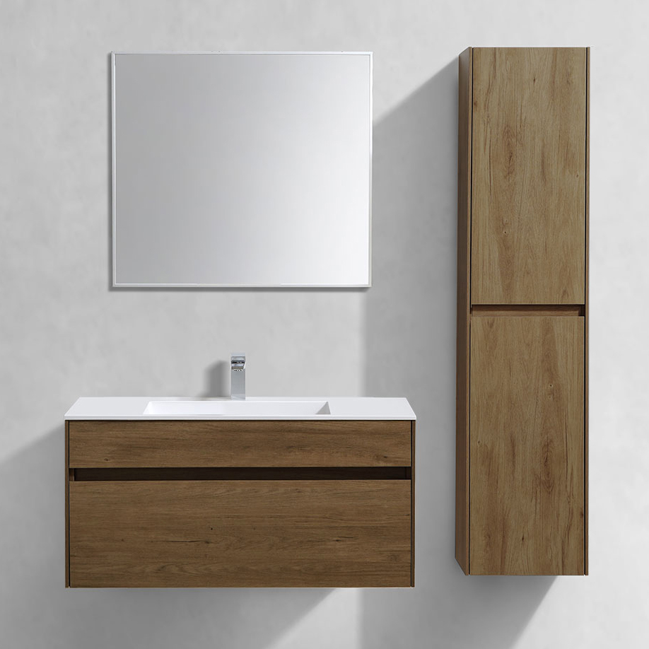 Мебель для ванной комнаты Vincea Chiara 100, дуб табак, с белой раковиной