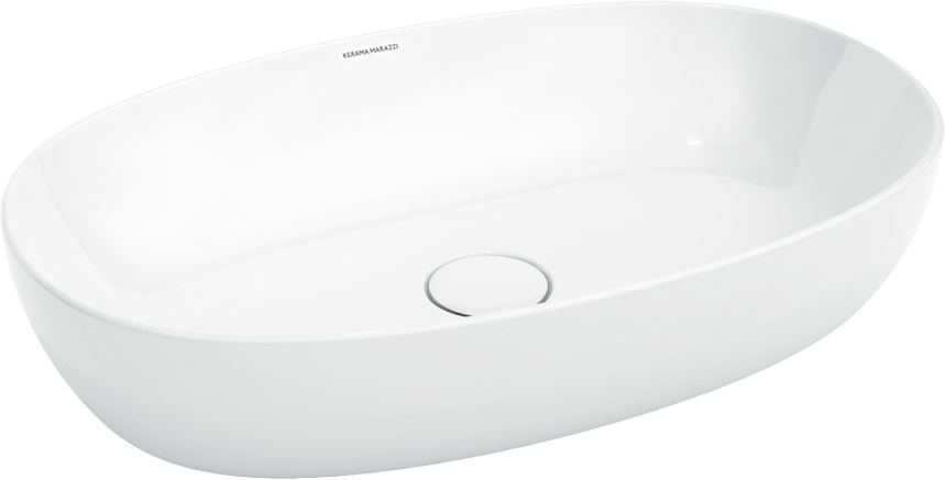 Накладная раковина KERAMA MARAZZI Plaza 60 глянцевая белая, овальная, фаянс