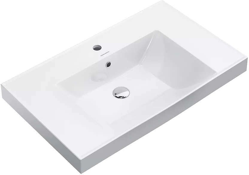 Мебельная раковина KERAMA MARAZZI Cubo 81 накладная, глянцевая белая, прямоугольная, фаянс