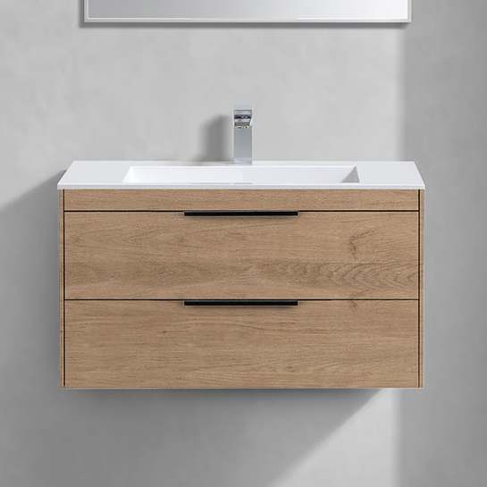 Тумба с раковиной Vincea Chiara 2D 80, 2 ящика, натуральный дуб, с белой раковиной