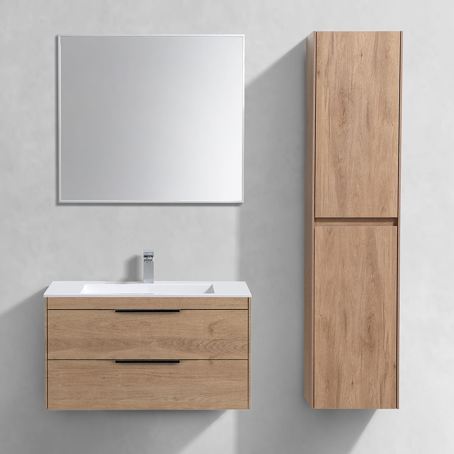 Мебель для ванной комнаты Vincea Chiara 2D 80, 2 ящика, натуральный дуб, с белой раковиной