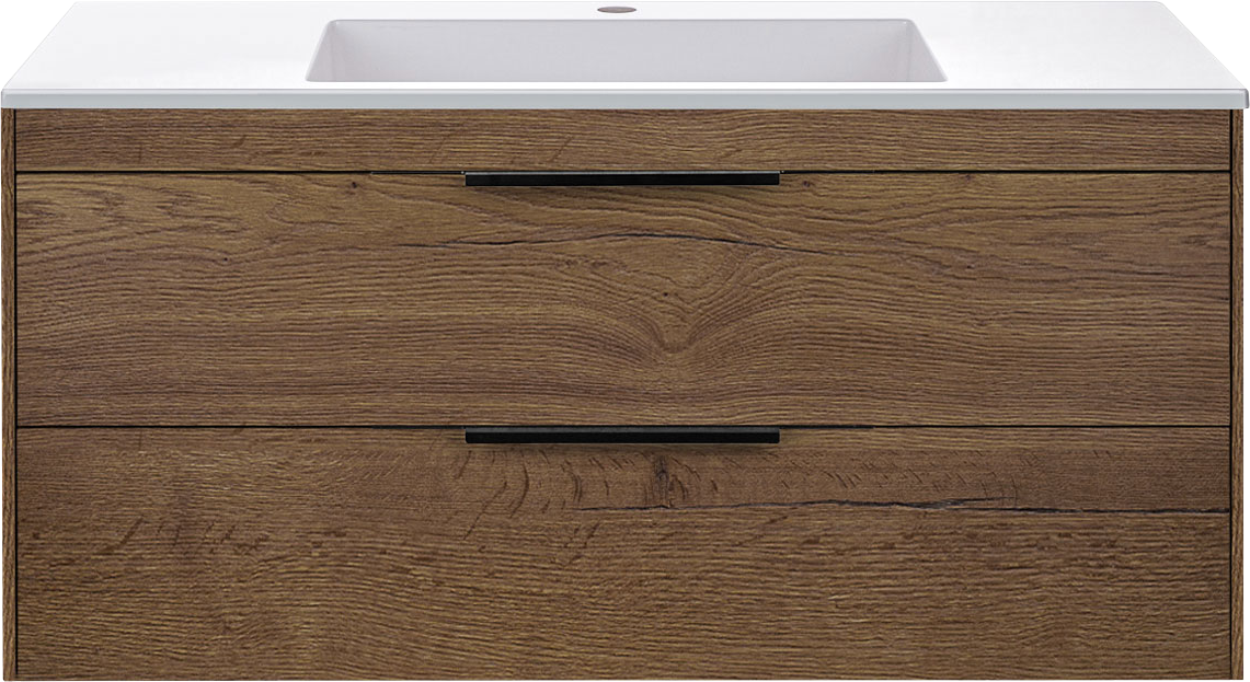 Тумба с раковиной Vincea Chiara 2D 100, 2 ящика, дуб табак, с белой раковиной