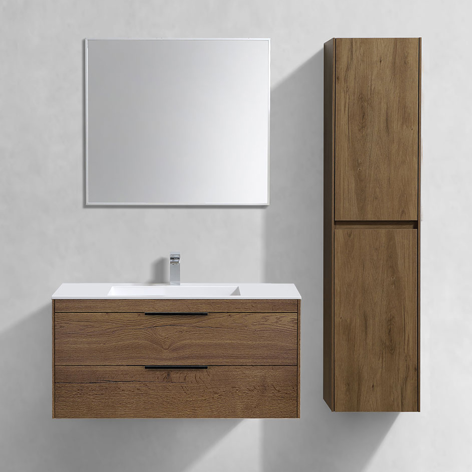 Мебель для ванной комнаты Vincea Chiara 2D 100, 2 ящика, дуб табак, с белой раковиной